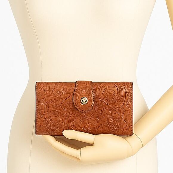 Lauren Ralph Lauren Tooled Leather Wallet – Floral Western Embossed Brown - Picture 1 of 9